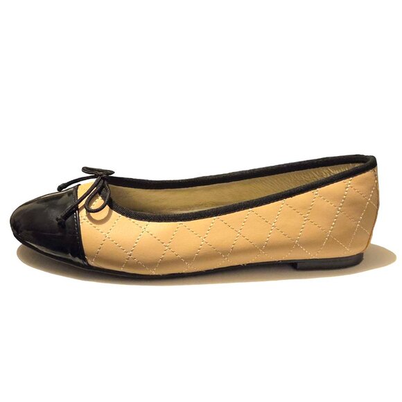 NEW MENINA STEP Women Evita Nude Quilted Patent Black Cap Bow Ballet Dress Flat